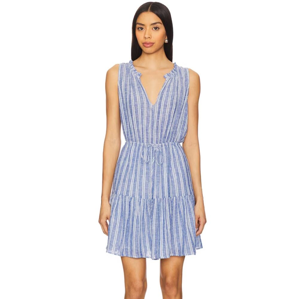 NWT Rails Albany Dress Lake View stripe Linen Blend tiered skirt Size Medium